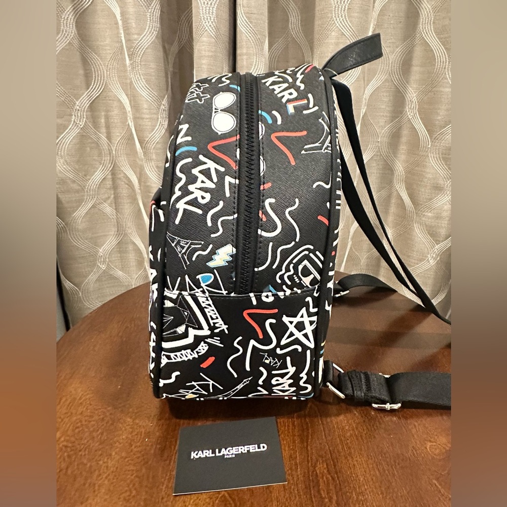 Karl Lagerfeld Paris Adele All Over Logo Full Size Backpack Black - NWOT - Picture 4 of 14
